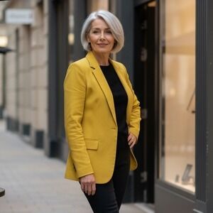 Bergdorf Goodman 8 Vintage Yellow Silk Blend Blazer Button Tie Back 70's-80's